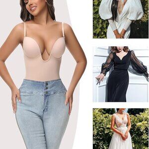SHAPSHE Backless Shapewear Strapless Deep U Plunge Bodysuit